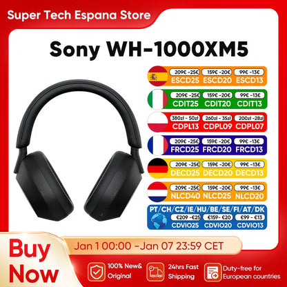 Auscultadores Sony WH-1000XM5 Preto - Cancelamento Ruído Premium Bluetooth 5.2 30h