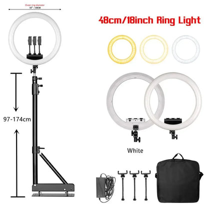 Luz anel SH com suporte para tripé, carga USB, lâmpada LED, regulável, fotografia, estúdio, 18 Polegada, 45cm