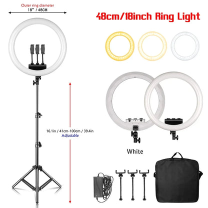 Luz anel SH com suporte para tripé, carga USB, lâmpada LED, regulável, fotografia, estúdio, 18 Polegada, 45cm