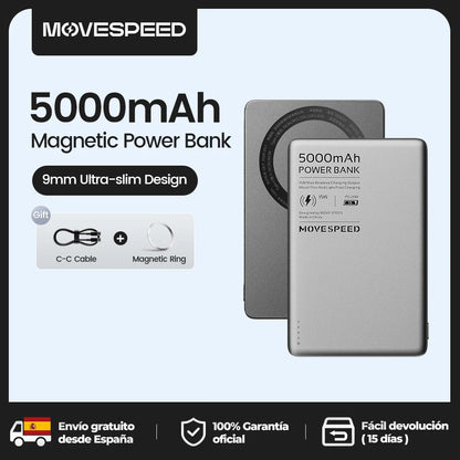 Power Bank Magnético Movespeed S05 5000mAh - Carregamento Sem Fios 20W PD Mini Portátil iPhone