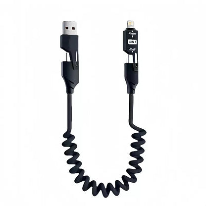 65W 4-in-1 Telescopic Spring Cable - Short Retractable USB-C for iPhone 15, 14, 13, and 12 (Universal)