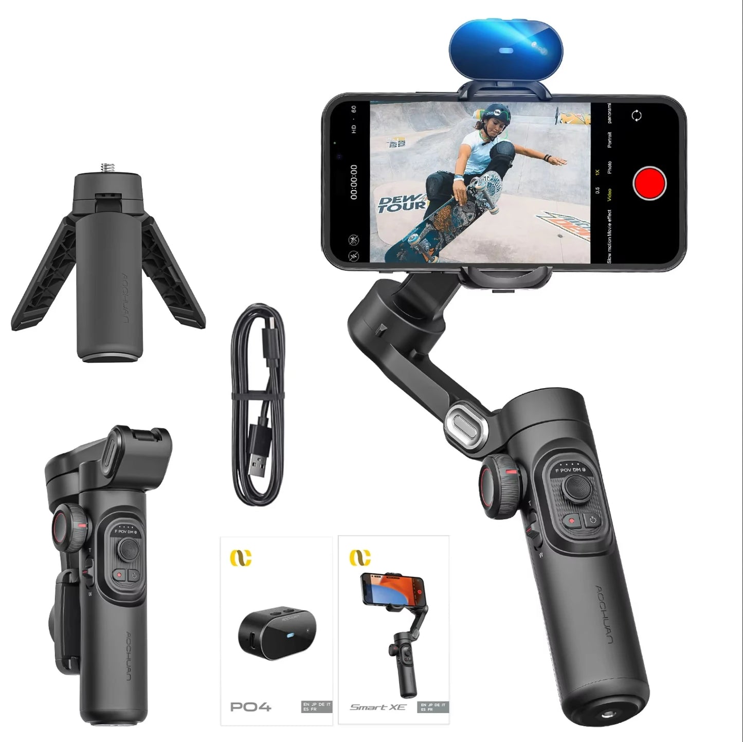 AOCHUAN Smart XE Gimbal 3 Eixos Smartphone - Face Tracking Vlog Streaming iPhone Android Portátil
