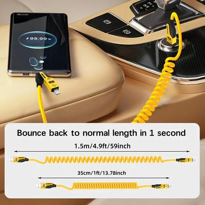 65W 4-in-1 Telescopic Spring Cable - Short Retractable USB-C for iPhone 15, 14, 13, and 12 (Universal)