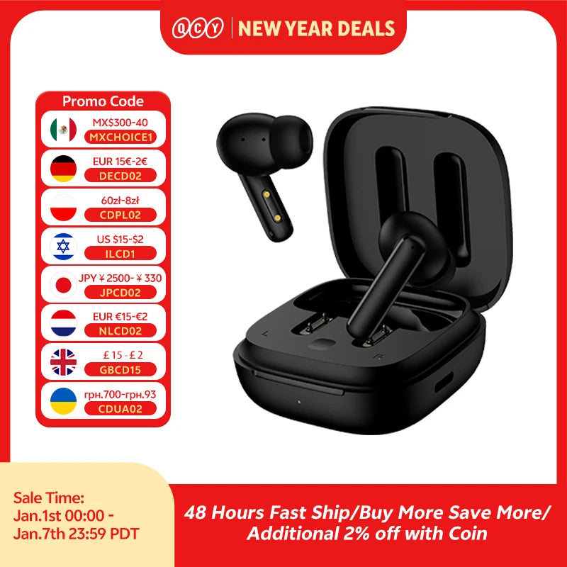 QCY T13 ANC TWS Bluetooth 5.3 - Cancelamento Ruído 4 Microfones ENC 30h