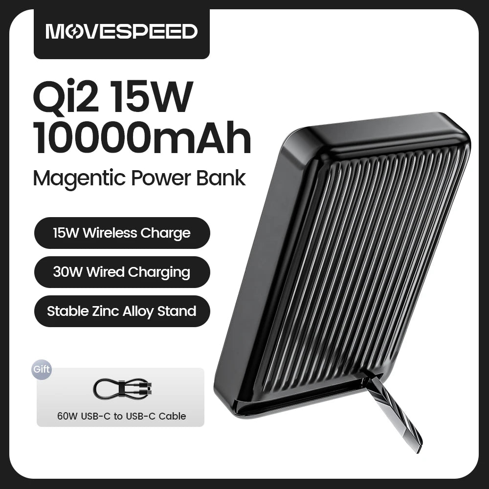 Power Bank Magnético Movespeed P03 Qi2 10000mAh - 30W Com Fios 15W Sem Fios Portátil iPhone