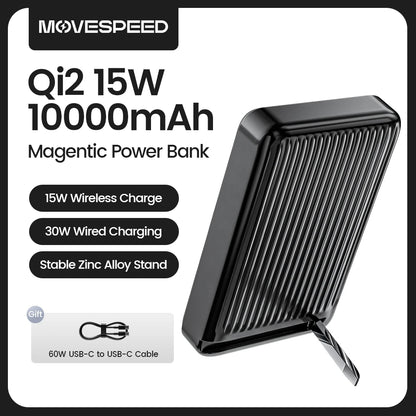 Power Bank Magnético Movespeed P03 Qi2 10000mAh - 30W Com Fios 15W Sem Fios Portátil iPhone