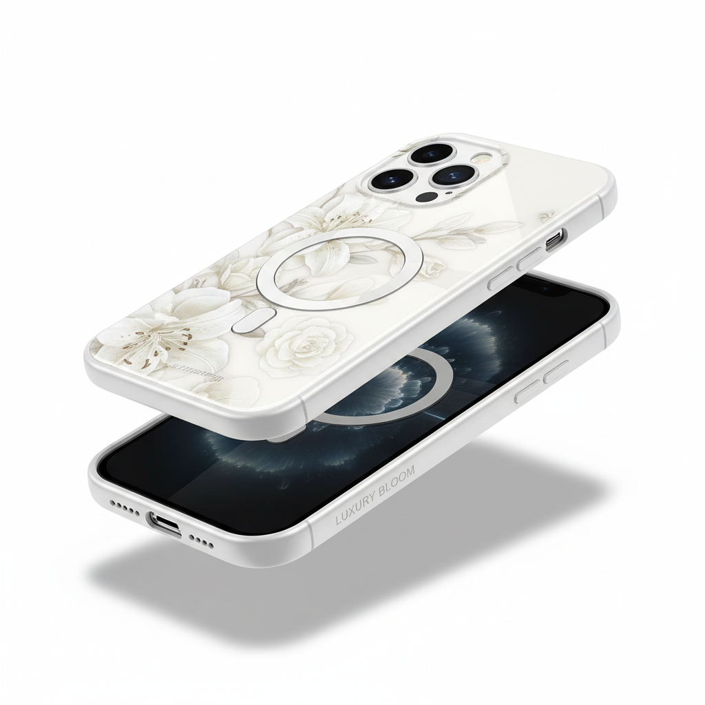 Capa Magnética Flor iPhone Branca 2 em 1 - Design Elegante Destacável | Proteção Premium