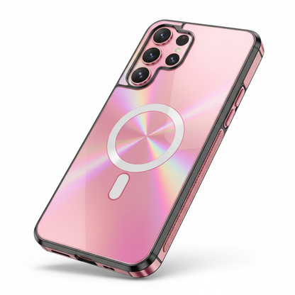 Capa Luxo Magnética Samsung Galaxy S25 S24 Ultra Rosa - Mudança Cor Laser Dupla Camada MagSafe