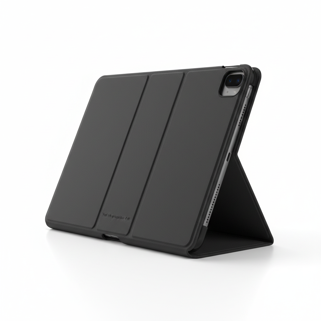 Coque para iPad 11 2025 em preto com três dobras PU leather - fotografia premium