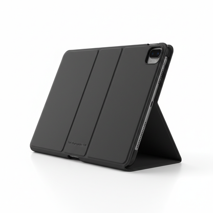 Coque para iPad 11 2025 em preto com três dobras PU leather - fotografia premium