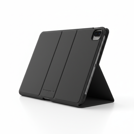 Coque para iPad 11 2025 em preto com três dobras PU leather - fotografia premium