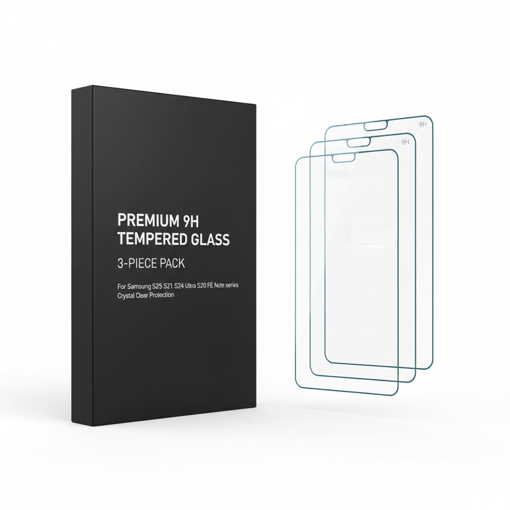 Protetor de tela vidro temperado Samsung Galaxy 3 peças embalagem preta - fotografia premium