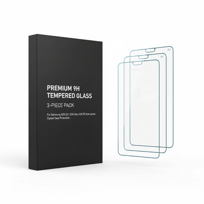 Protetor de tela vidro temperado Samsung Galaxy 3 peças embalagem preta - fotografia premium