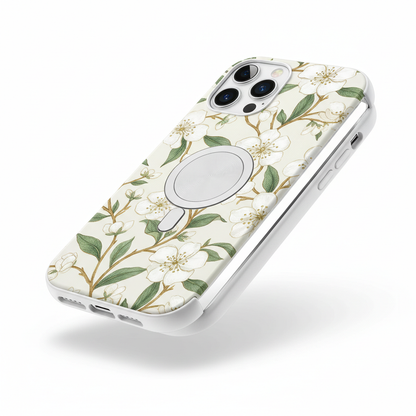 Capa magnética 2 em 1 branca padrão floral para iPhone 11 12 13 14 15 16 Pro Max MagSafe