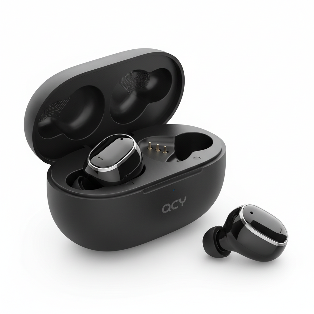 QCY T13 ANC earbuds with open case - premium detail