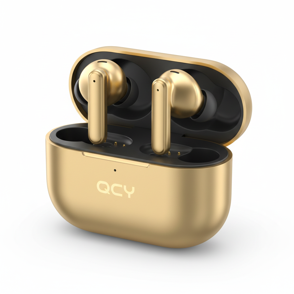 QCY MeloBuds Pro TWS ANC 46dB Dourado - Bluetooth 5.3 LDAC Áudio Alta Resolução 34h Resistente Água
