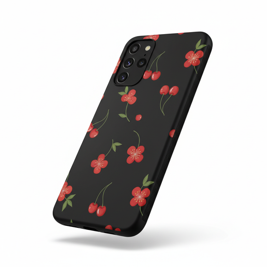 Capa Samsung cereja vermelha coreana em preto estilo ins - fotografia premium
