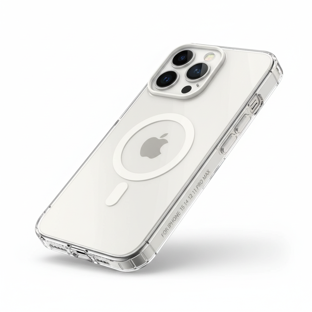 Capa magnética transparente para iPhone com protetor de câmera MagSafe - fotografia premium