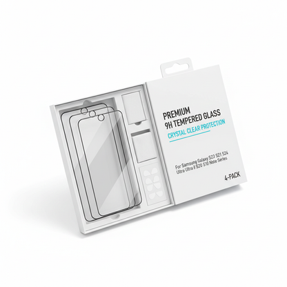 Protetor de tela vidro temperado Samsung Galaxy 4 peças embalagem branca - fotografia premium