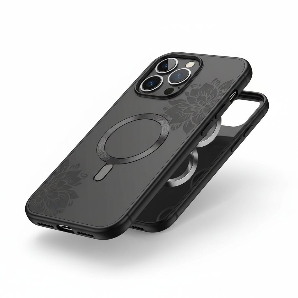 Capa magnética 2 em 1 preta para iPhone 17 16 15 14 com carregamento MagSafe sem fio