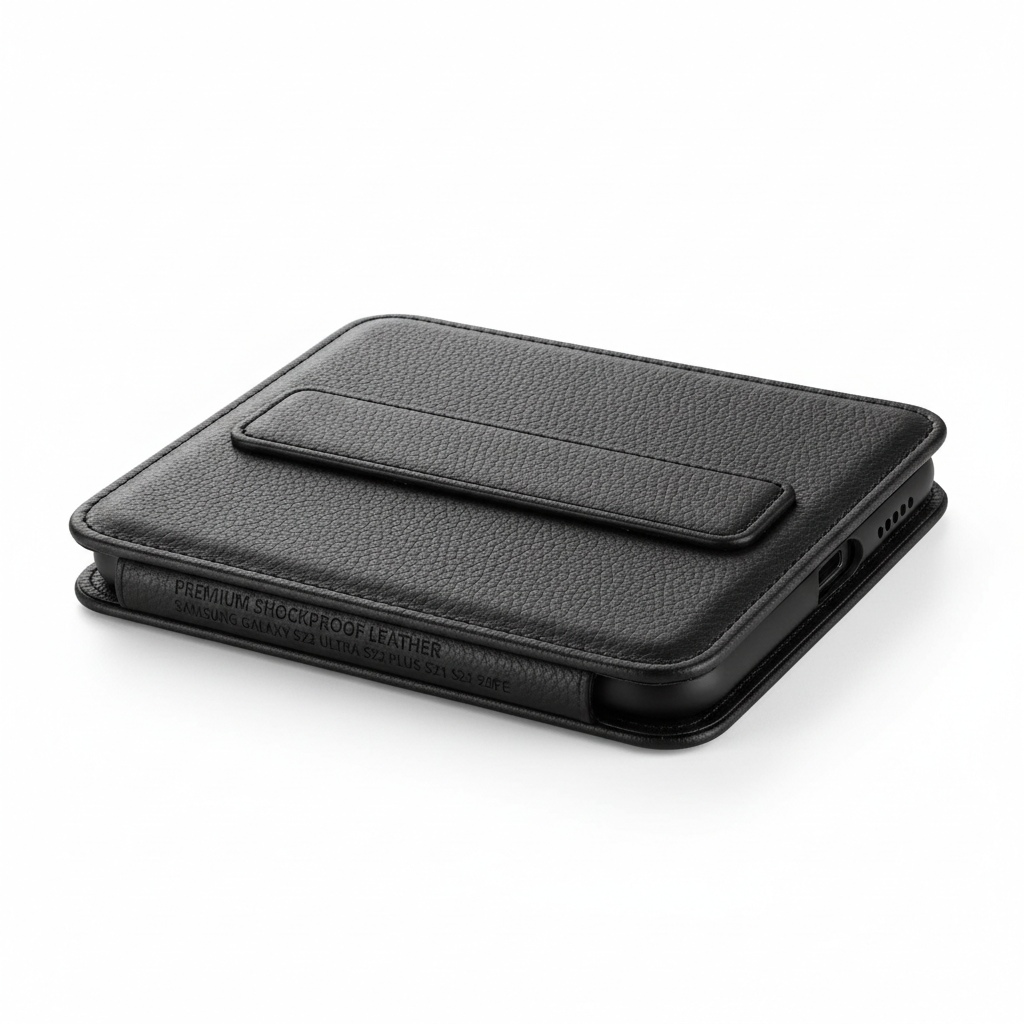 Capa de couro magnético Samsung Galaxy em preto luxo à prova de choque - fotografia premium