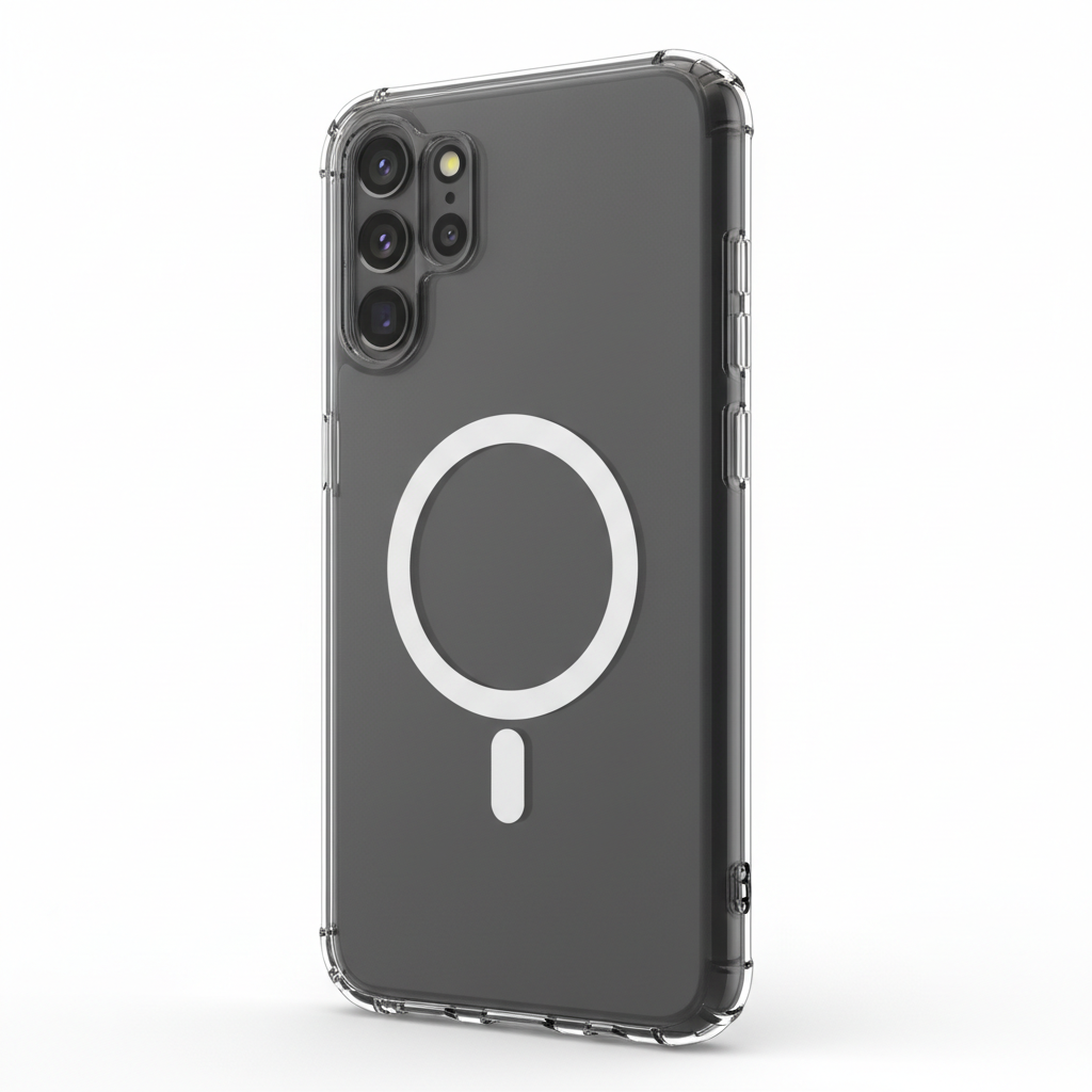 Capa transparente MagSafe preta para Samsung Galaxy S24 S23 S22 S21 com carregamento sem fio