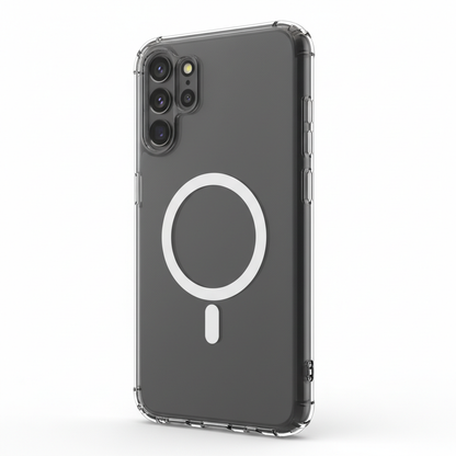 Capa transparente MagSafe preta para Samsung Galaxy S24 S23 S22 S21 com carregamento sem fio