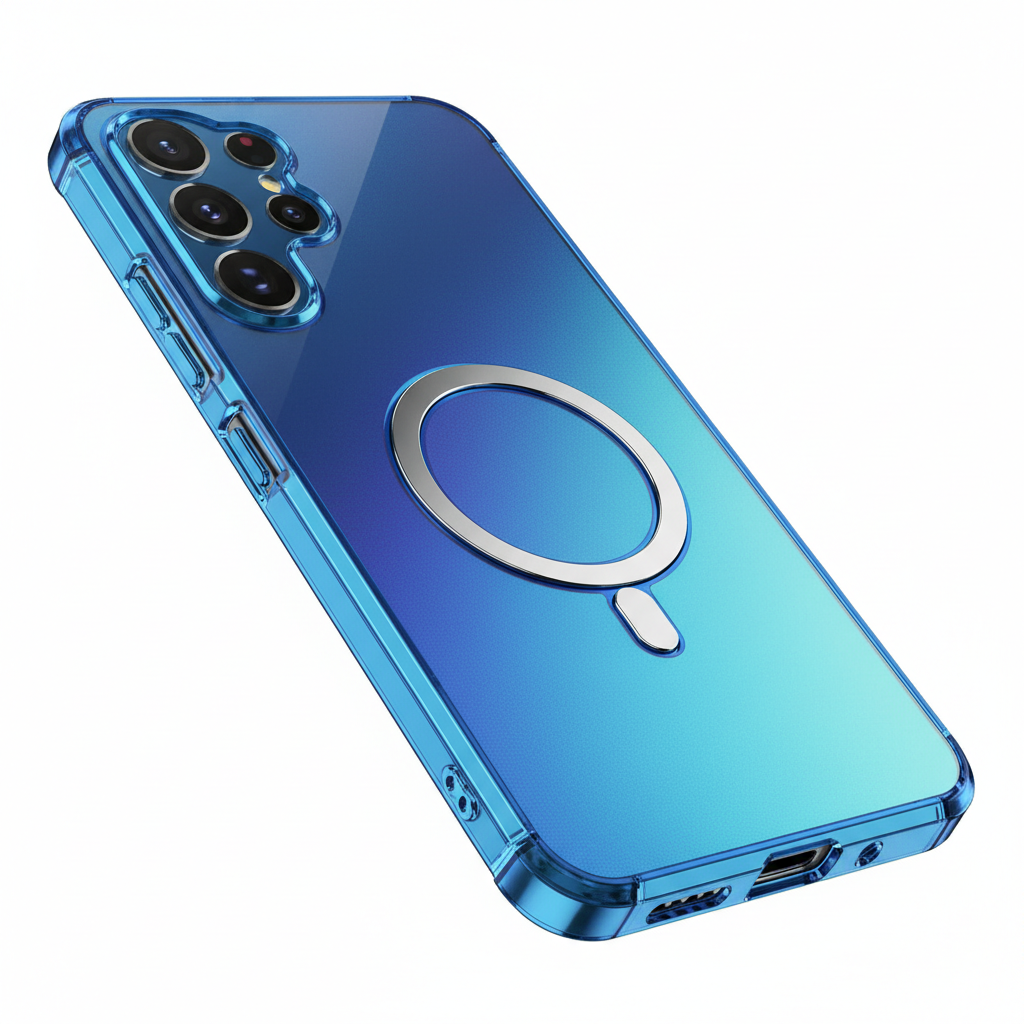 Capa Luxo Magnética Samsung Galaxy S25 S24 Ultra Azul - Mudança Cor Laser Dupla Camada MagSafe