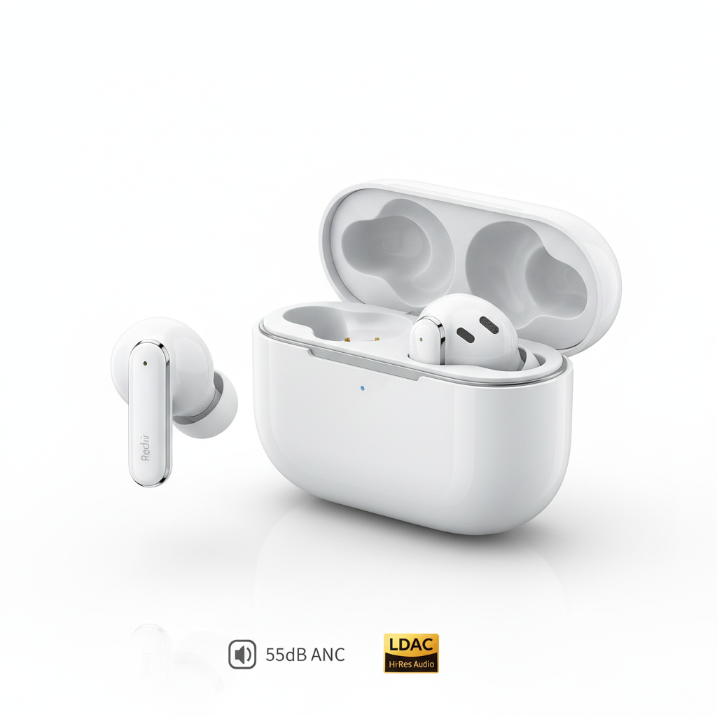 Xiaomi Redmi Buds 6 Pro em branco com LDAC e cancelamento de ruído 55dB - fotografia premium