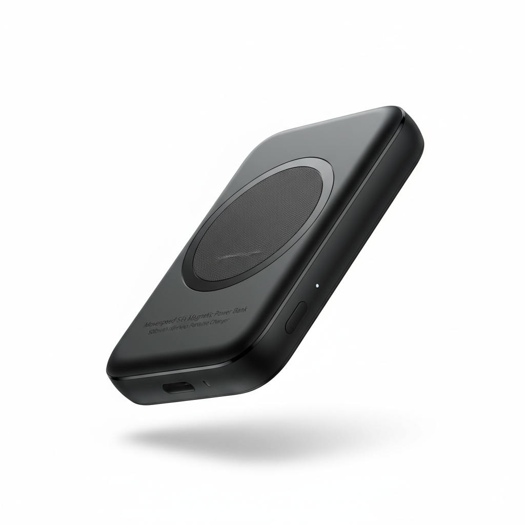 Movespeed S05 power bank magnético 5000mAh em preto bateria externa sem fio - fotografia premium