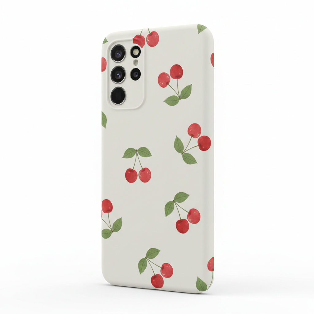 Capa Samsung cereja vermelha coreana em branco estilo ins - fotografia premium