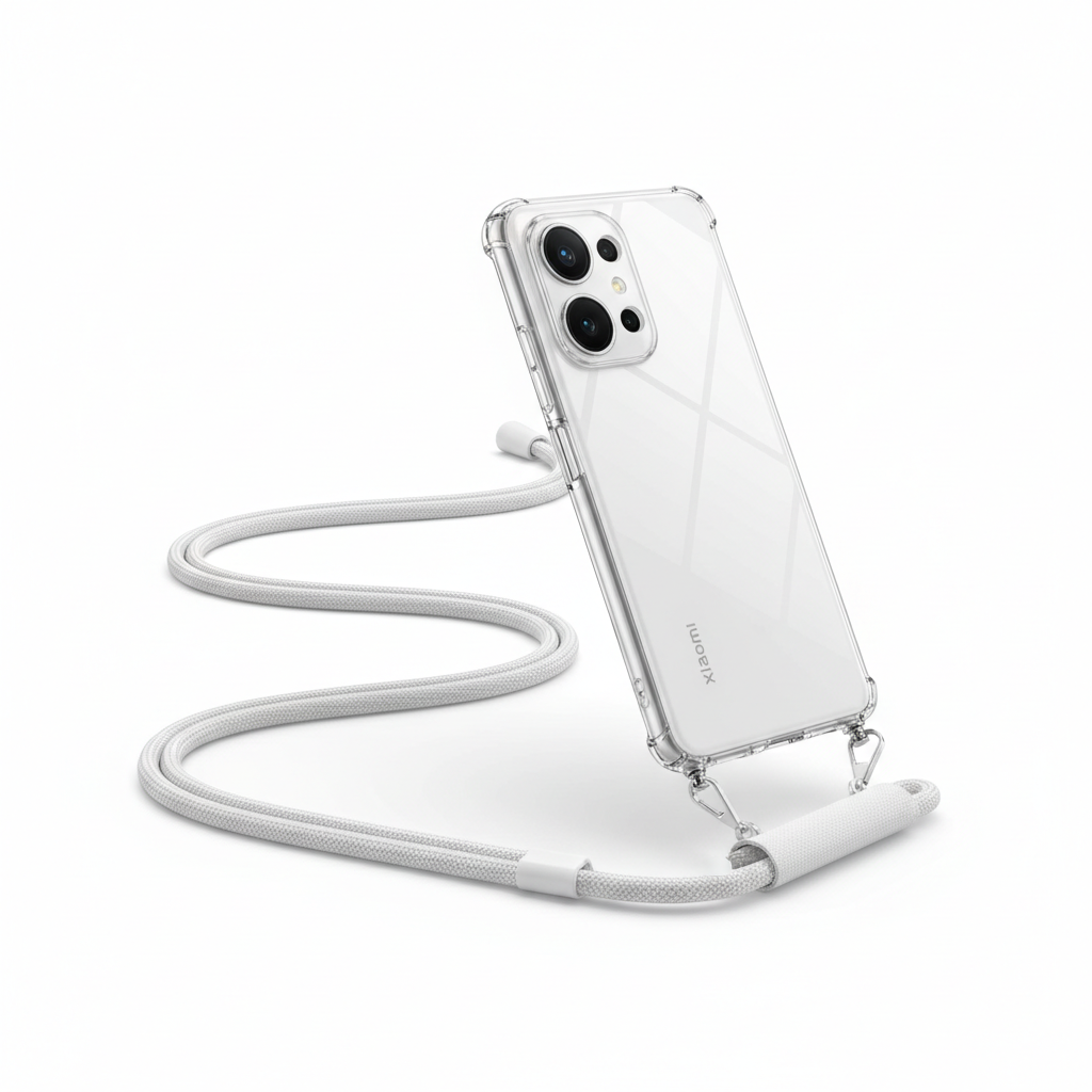 Capa Xiaomi Redmi Note 14 Pro Branca com Corda - Design Crossbody Mãos Livres | Envio Rápido