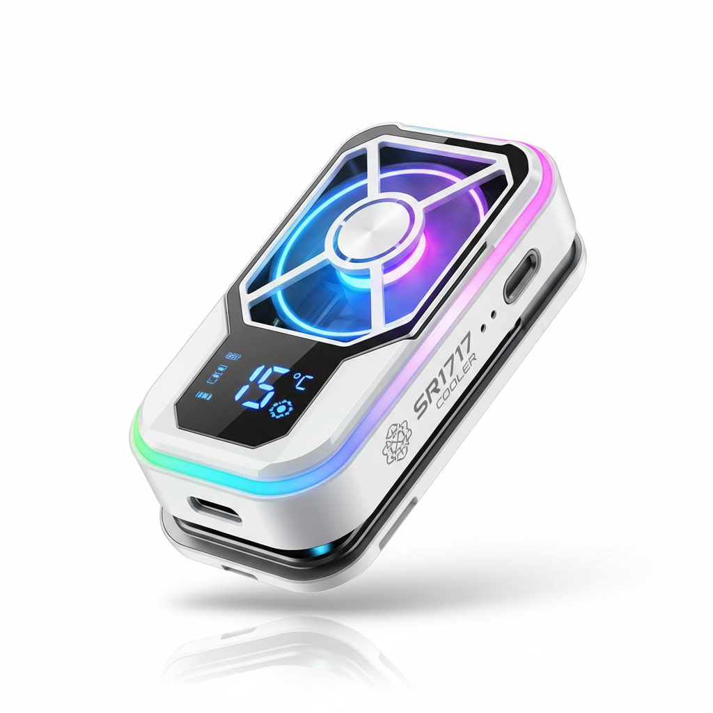 Cooler Gaming SR1717 Branco Semicondutor Magnético Display Digital RGB Ventilador Portátil Universal