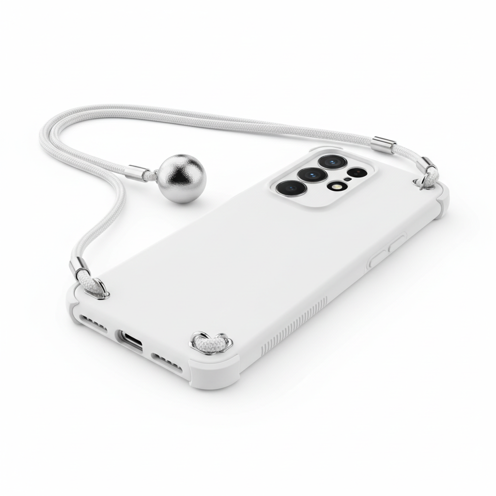 Capa branca com corda suspensa e pingente anti-choque para Xiaomi Redmi Note 14 Pro 5G