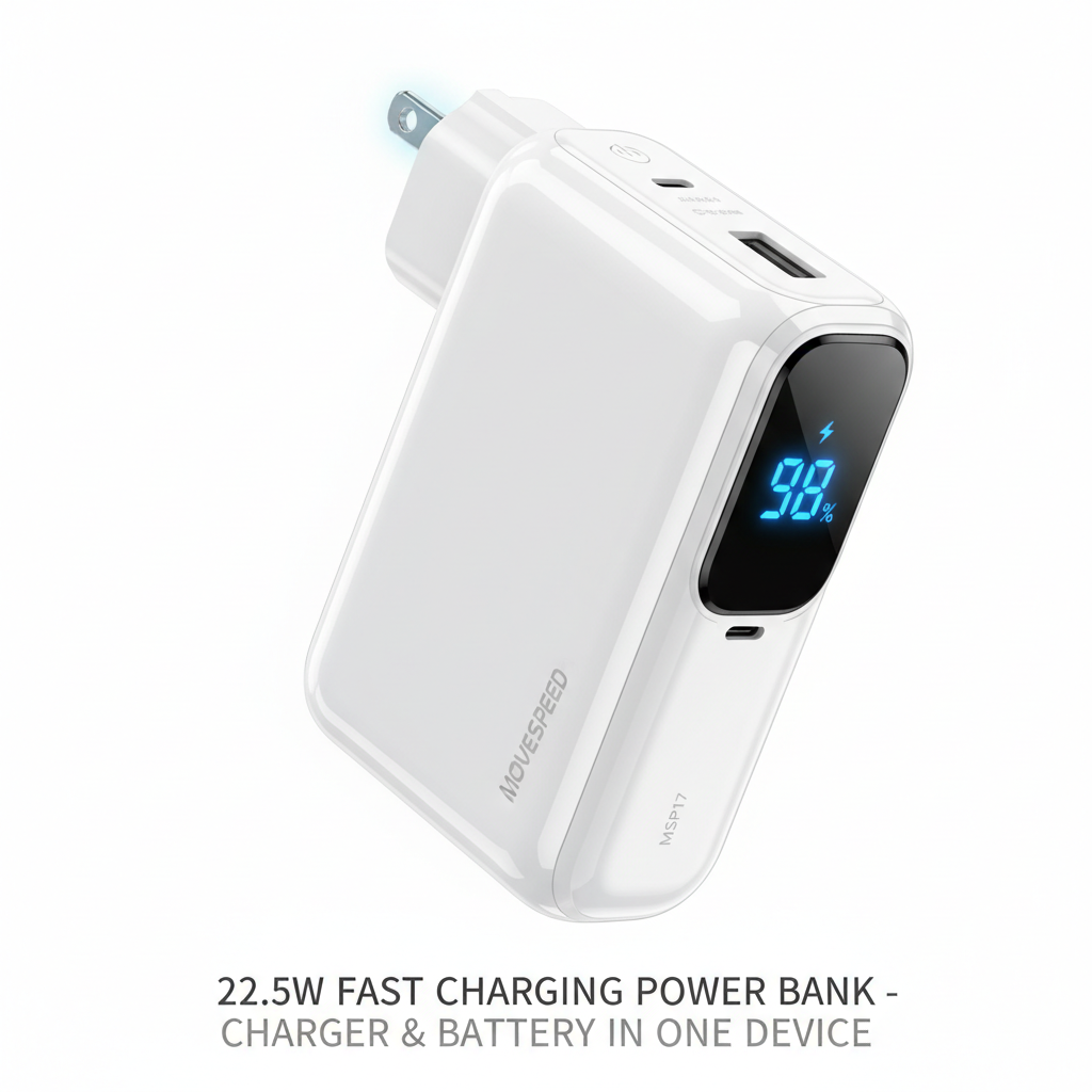 MOVESPEED MSP17 Power Bank 10000mAh Branco - Carregador Portátil 2 em 1 22.5W | Envio Rápido EU