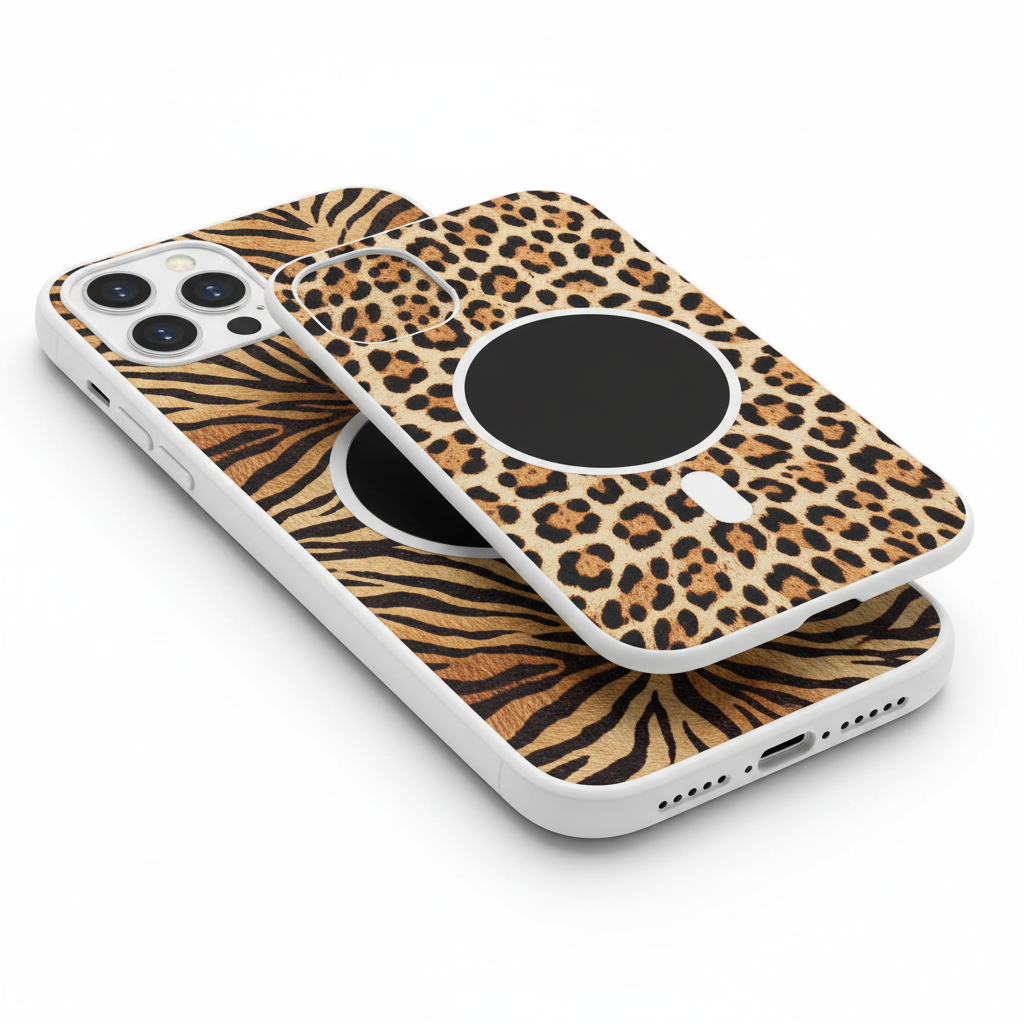 Capa magnética 2 em 1 branca tigre leopardo para iPhone 16 15 14 13 12 11 Pro Max MagSafe