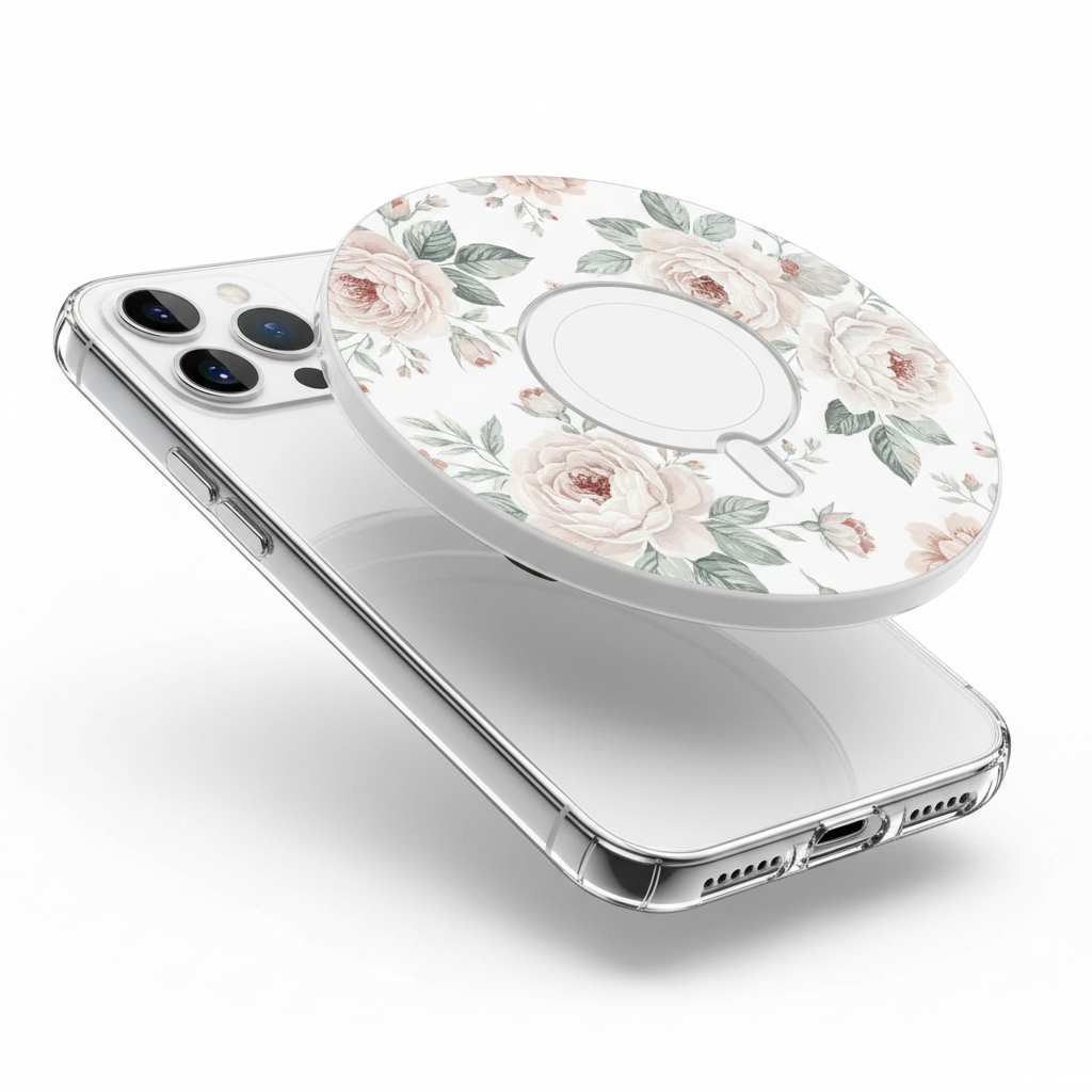 Capa magnética 2 em 1 branca flor fashion para iPhone 16 15 14 13 12 11 Pro Max anti-choque