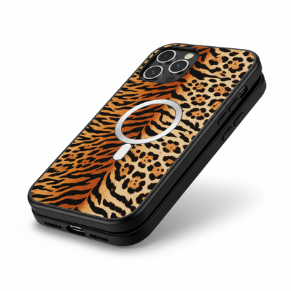 Capa magnética 2 em 1 preta tigre leopardo para iPhone 16 15 14 13 12 11 Pro Max MagSafe