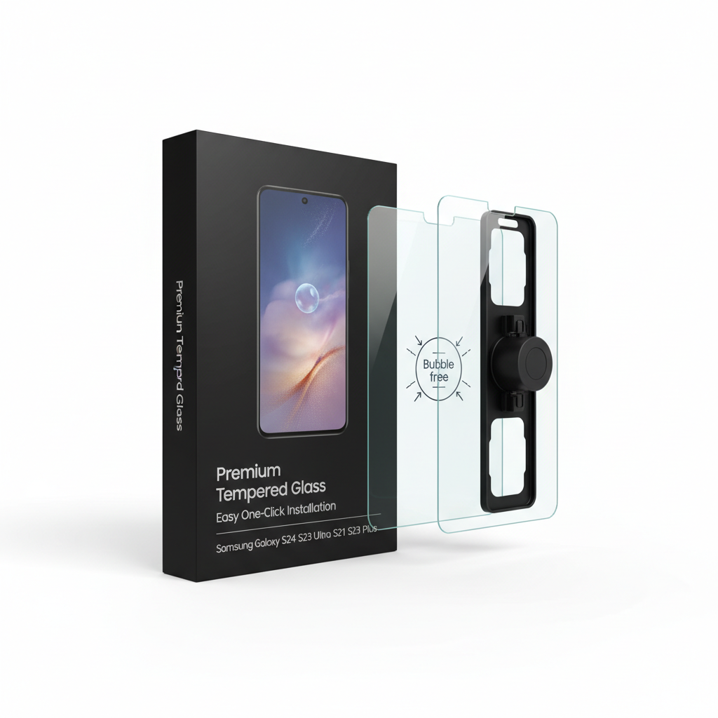 Vidro temperado Samsung Galaxy 2 peças instalação fácil embalagem preta - fotografia premium