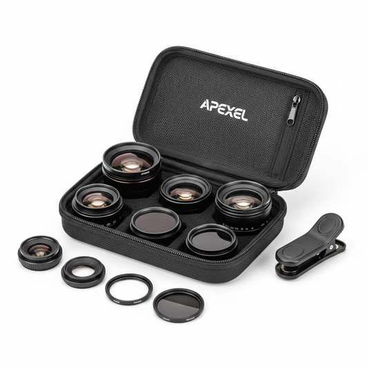 Kit Lentes Apexel 11 em 1 - Wide Fisheye Macro Filtros CPL ND Star iPhone Xiaomi
