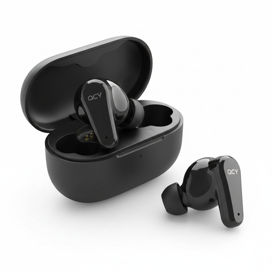 QCY T13 ANC wireless earbuds - premium commercial shot