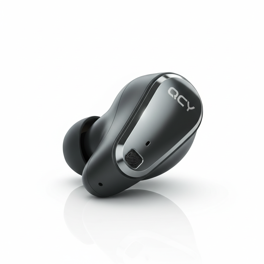 QCY HT05 ANC earbud close-up detail - premium quality