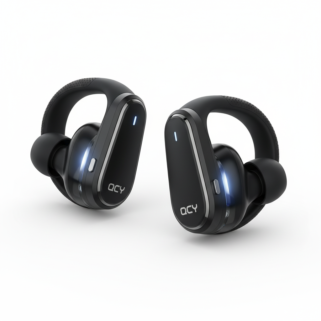 QCY Crossky C30 fones de ouvido clip em preto Bluetooth 5.4 sem fio - fotografia premium