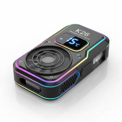 Cooler Gaming K26 Preto Semicondutor Magnético Display Digital RGB Ventilador Portátil Universal