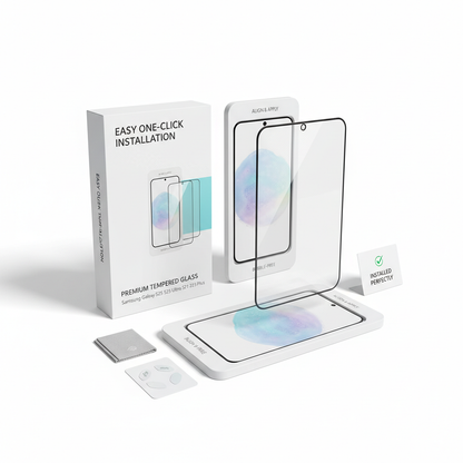 Vidro temperado Samsung Galaxy 2 peças instalação fácil embalagem branca - fotografia premium